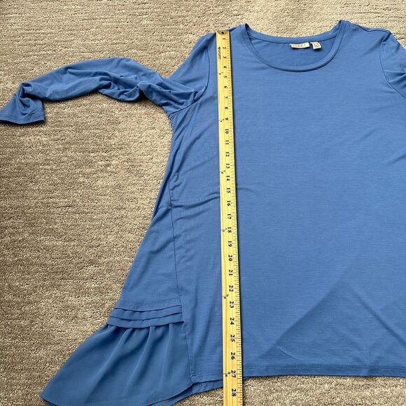 LOGO Lori Goldstein Top Womens Large Blue Sheer Asymmetrical Hem Accents Flowy - Picture 8 of 10